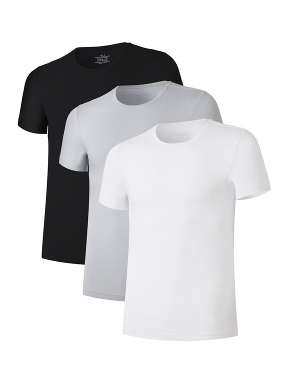 Men's Bamboo Rayon Undershirts Short Sleeve Crewneck Moisture-Wicking Undershirts 3 or 5 Pack(Black/White/Light Gray, S)