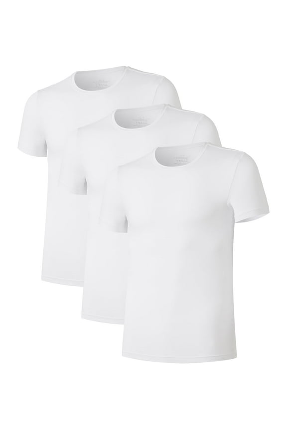 Men's Bamboo Rayon Undershirts Short Sleeve Crewneck Moisture-Wicking Undershirts 3 or 5 Pack(White, 2XL)
