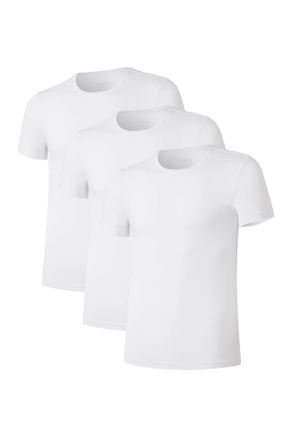 Men's Bamboo Rayon Undershirts Short Sleeve Crewneck Moisture-Wicking Undershirts 3 or 5 Pack(White, XL)