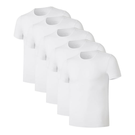 ANLIQI Men's Bamboo Rayon Undershirts Short Sleeve Crewneck Moisture-Wicking Undershirts 3 or 5 Pack(5White, 2XL)