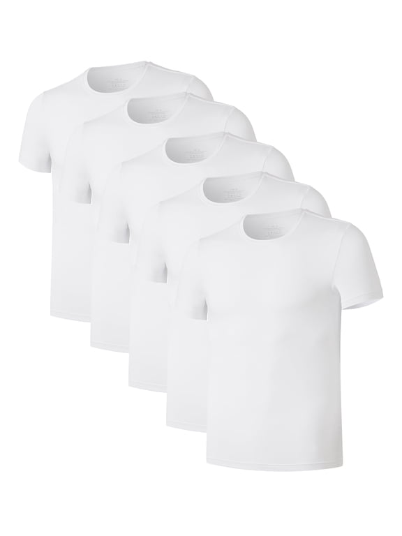 Men's Bamboo Rayon Undershirts Short Sleeve Crewneck Moisture-Wicking Undershirts 3 or 5 Pack(5White, XL)