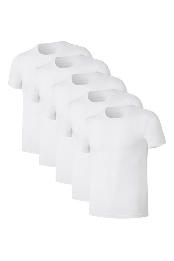 Men's Bamboo Rayon Undershirts Short Sleeve Crewneck Moisture-Wicking Undershirts 3 or 5 Pack(5White, XL)