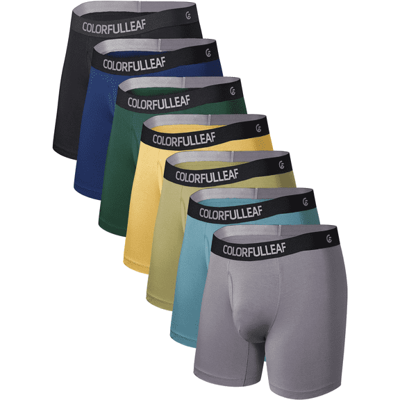 ANLIQI Men's Everyday Underwear Moisture Wicking Breathable Soft Waistband Boxer Briefs for Men with 3D-Pouch Opening Fly,7-Packs(7A2,L)