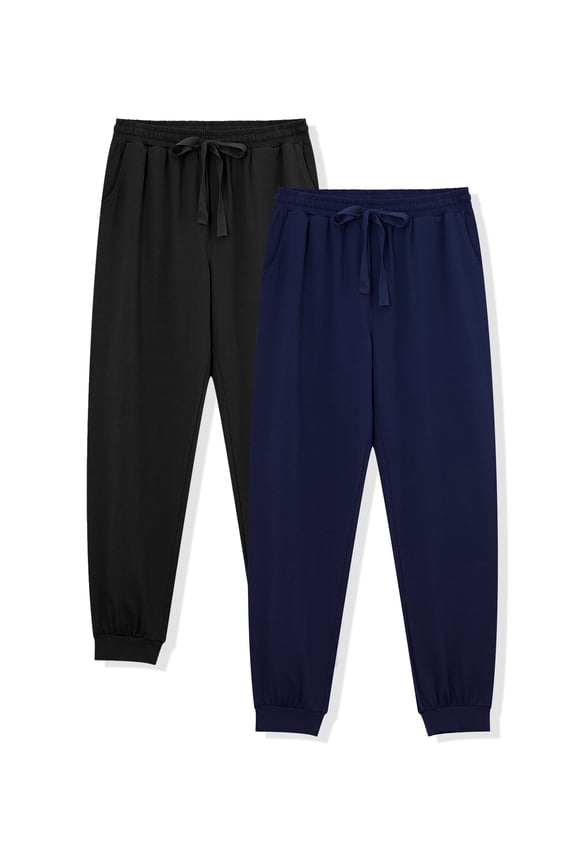 Men's Jogger Sleep Pants Cotton Pajama Bottoms Soft Lightweight Loungewear with Drawstring and Pockets 2 Pack(Black&Navy Blue,XL)