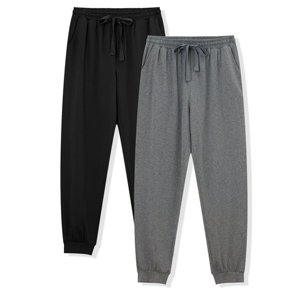 ANLIQI Men's Jogger Sleep Pants Cotton Pajama Bottoms Soft Lightweight Loungewear with Drawstring and Pockets 2 Pack(Black&Dark Gray,M)