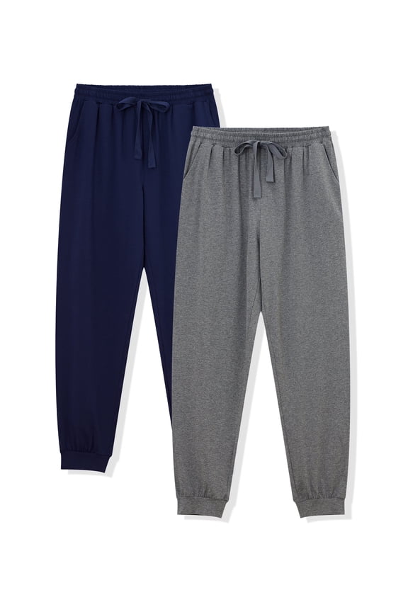 Men's Jogger Sleep Pants Cotton Pajama Bottoms Soft Lightweight Loungewear with Drawstring and Pockets 2 Pack(Dark Gray&Navy Blue,M)