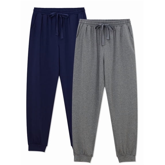 ANLIQI Mens Pajama Pants Cotton Lightweight Mens Pajama Pants Soft Lounge Mens Pajama Pants with Pockets 2 Pack(Dark Gray&Navy Blue,L)