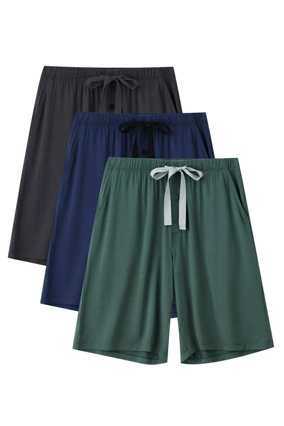 Men’s Pajama Bamboo Shorts Soft Sleep Shorts Comfy Lounge Pants with Pockets (3A,M)