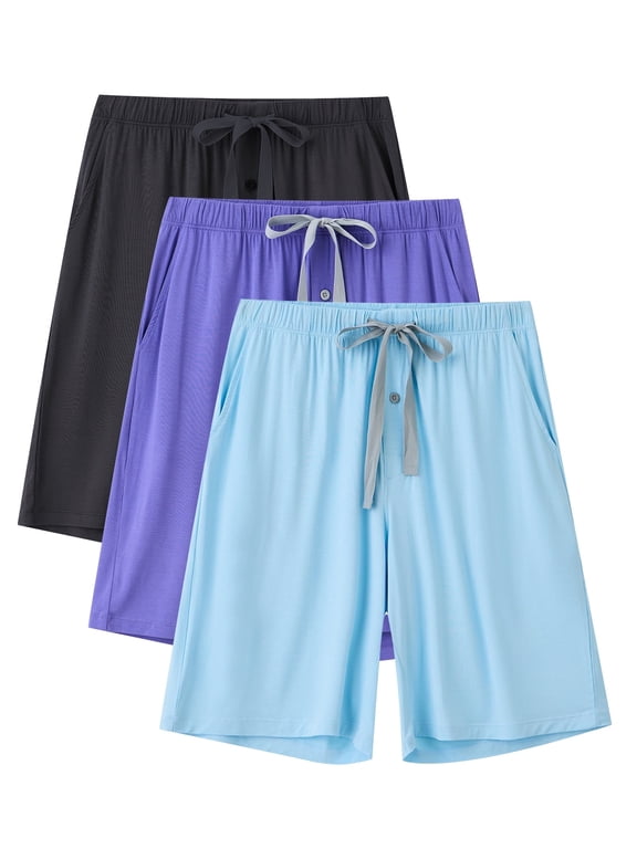 Men’s Pajama Bamboo Shorts Soft Sleep Shorts Comfy Lounge Pants with Pockets (3C,M)