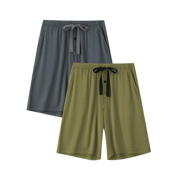 ANLIQI Men’s Pajama Bamboo Shorts Soft Sleep Shorts Comfy Lounge Pants with Pockets (Dark Gray&Olive Green,L)