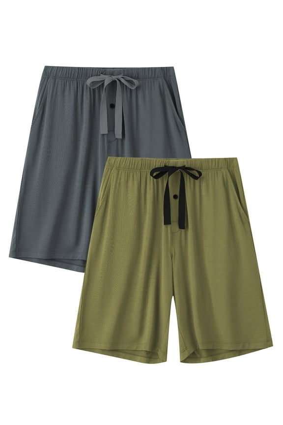 Men’s Pajama Bamboo Shorts Soft Sleep Shorts Comfy Lounge Pants with Pockets (Dark Gray&Olive Green,M)