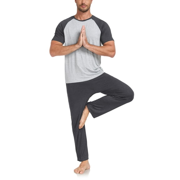 ANLIQI Men's Pajama Sets Short Sleeve Top & Pant Soft Bamboo Rayon Pjs Set Lounge Sleepwear for Men (Iron Grey M)