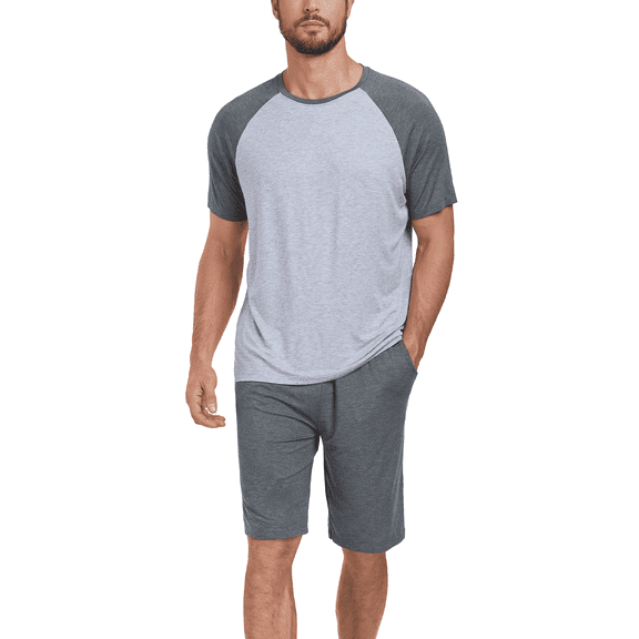 ANLIQI Men's Summer Pajama Sets Bamboo Rayon Short Sleeve Sleepwear Soft Cool Lightweight Pajamas for Men (Dark Grey,L)