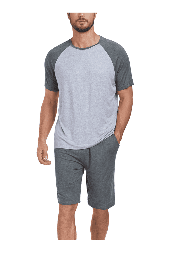 Men's Summer Pajama Sets Bamboo Rayon Short Sleeve Sleepwear Soft Cool Lightweight Pajamas for Men (Dark Grey,L)