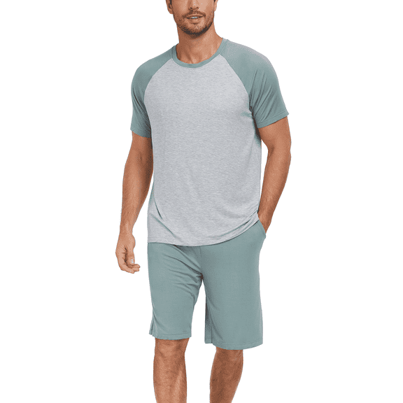 ANLIQI Men's Summer Pajama Sets Bamboo Rayon Short Sleeve Sleepwear Soft Cool Lightweight Pajamas for Men (GB_L)