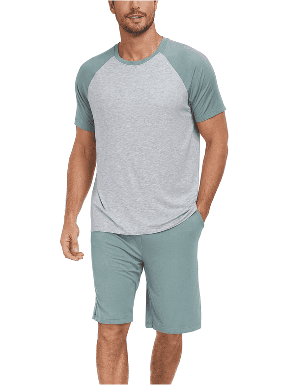 Men's Summer Pajama Sets Bamboo Rayon Short Sleeve Sleepwear Soft Cool Lightweight Pajamas for Men (GB_M)