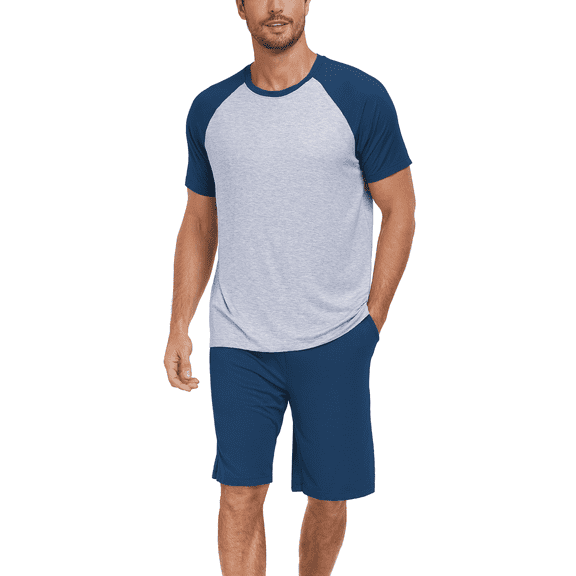ANLIQI Men's Summer Pajama Sets Bamboo Rayon Short Sleeve Sleepwear Soft Cool Lightweight Pajamas for Men (RB,XL)