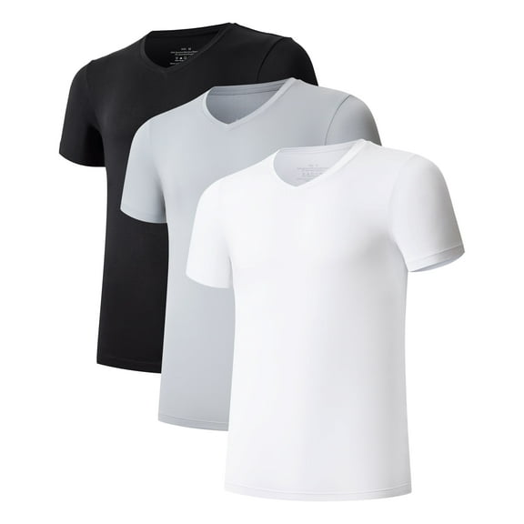 ANLIQI Men's Undershirt Bamboo Rayon V-Neck T-Shirts Short Sleeve Tagless Tees Slim Fit Underwear 3-Pack (Black/White/Gray, XL)