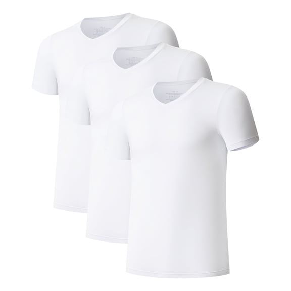 ANLIQI Men's Undershirt Bamboo Rayon V-Neck T-Shirts Short Sleeve Tagless Tees Slim Fit Underwear 3-Pack (White, M)