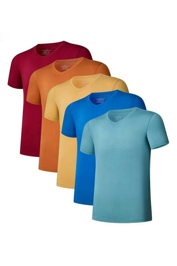 Men's Undershirt Bamboo Rayon V-Neck T-Shirts Short Sleeve Tagless Tees Slim Fit Underwear 5-Pack (5F, XL)