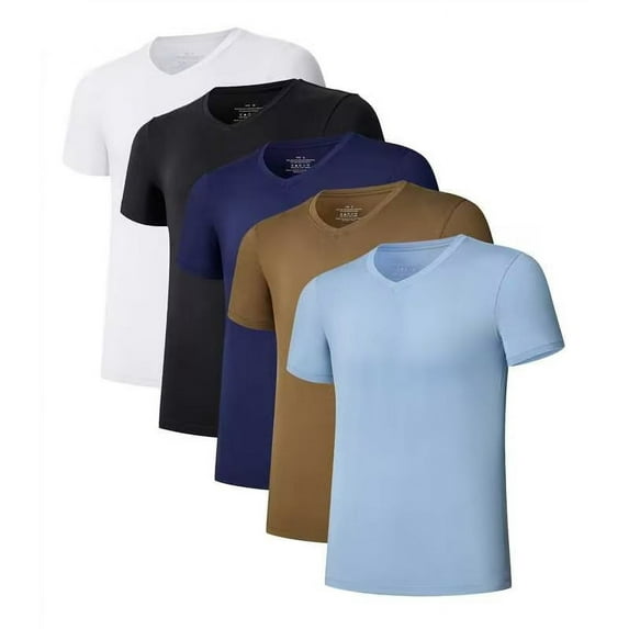ANLIQI Men's Undershirt Bamboo Rayon V-Neck T-Shirts Short Sleeve Tagless Tees Slim Fit Underwear 5-Pack (5G, XL)