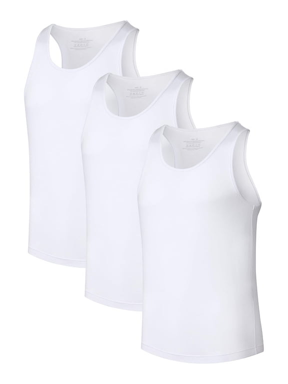 Men's Bamboo Rayon Undershirts Tank Tops Men Crew Neck Stretchy Tank Shirts (3 Pack White, M)