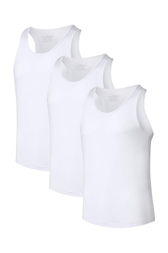 Men's Bamboo Rayon Undershirts Tank Tops Men Crew Neck Stretchy Tank Shirts (3 Pack White, M)