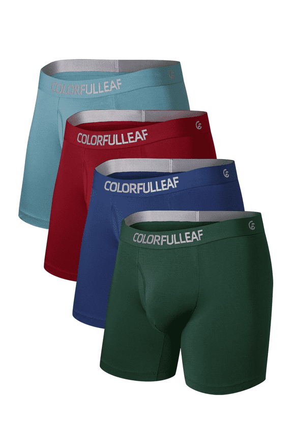 Men's Underwear Moisture Wicking Boxer Briefs Breathable Soft Waistband Bamboo Rayon Underwear for Men with 3D-Pouch Opening Fly(4E,L)