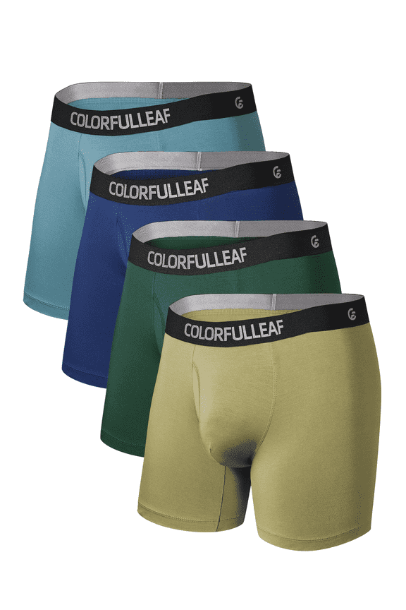 Men's Underwear Moisture Wicking Boxer Briefs Breathable Soft Waistband Bamboo Rayon Underwear for Men with 3D-Pouch Opening Fly(4G2,L)