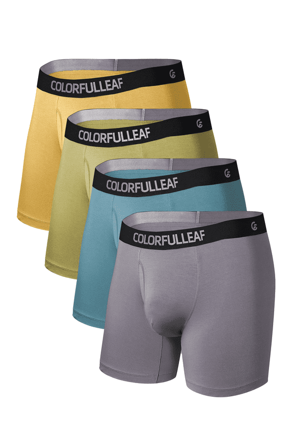 Men's Underwear Moisture Wicking Boxer Briefs Breathable Soft Waistband Bamboo Rayon Underwear for Men with 3D-Pouch Opening Fly(4F,S)