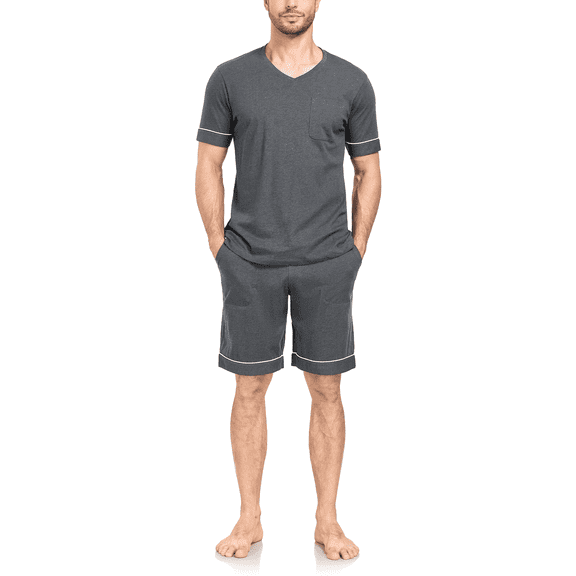 ANLIQI Mens 100% Cotton Pajamas Set Classic Short Sleeve Sleepwear Cool Shorts with Pockets Pjs Soft Loungewear Nightwear(Army Green,XL)
