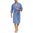 thumbnail image 1 of ANLIQI Mens 100% Cotton Short Robes Summer Lightweight Kimono Bathrobe Soft Knee Length Robe with Pockets (Blue, L), 1 of 8