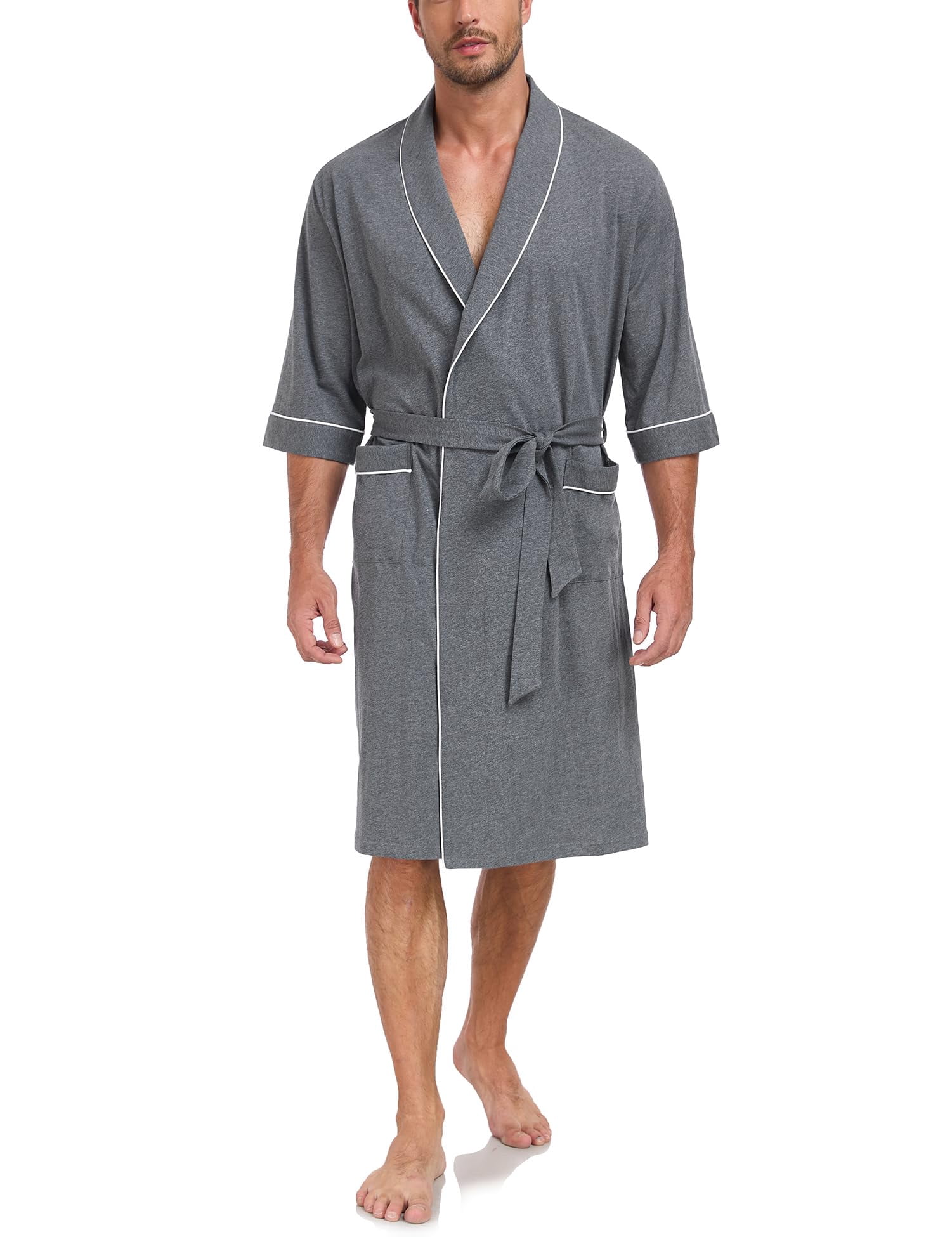 Simple Robe Men Cloth ANLIQI Mens 100% Cotton Short Robes Summer Lightweight Kimono Bathrobe ...