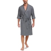 ANLIQI Mens 100% Cotton Short Robes Summer Lightweight Kimono Bathrobe Soft Knee Length Robe with Pockets Dark Grey, M