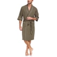 thumbnail image 1 of ANLIQI Mens 100% Cotton Short Robes Summer Lightweight Kimono Bathrobe Soft Knee Length Robe with Pockets (Olive Green, 2XL), 1 of 8