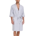 thumbnail image 1 of ANLIQI Mens 100% Cotton Short Robes Lightweight Kimono Bathrobe Soft Knee Length Robe with Pockets (Silver White, M), 1 of 6