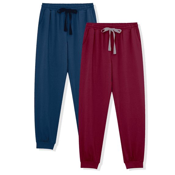 ANLIQI Mens Cotton Pajama Pants Lightweight Jogger Pajama Bottoms Soft Lounge Pants with Pockets (Blue&Dark Red, XL)
