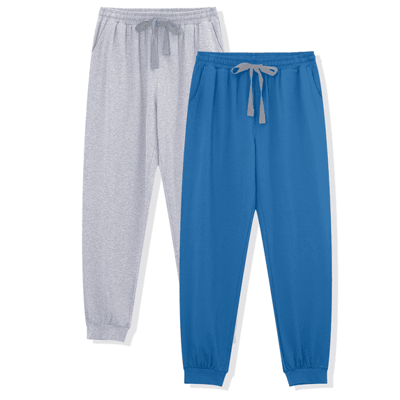 ANLIQI Mens Cotton Pajama Pants Lightweight Jogger Pajama Bottoms Soft Lounge Pants with Pockets (Light Gray&Dark Blue, L)