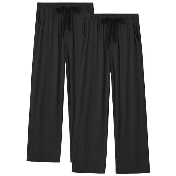 ANLIQI Mens Pajama Pants Rayon Made from Bamboo Soft Comfy Lounge Bottoms with Pockets 2 Pack (2Black, XL)