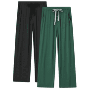 ANLIQI Mens Pajama Pants Rayon Made from Bamboo Soft Comfy Lounge Bottoms with Pockets 2 Pack Black&Army Green, L