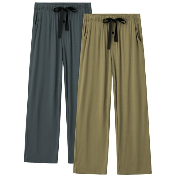 ANLIQI Mens Pajama Pants Rayon Made from Bamboo Soft Comfy Lounge Bottoms with Pockets 2 Pack (Dark Gray&Olive Green, L)