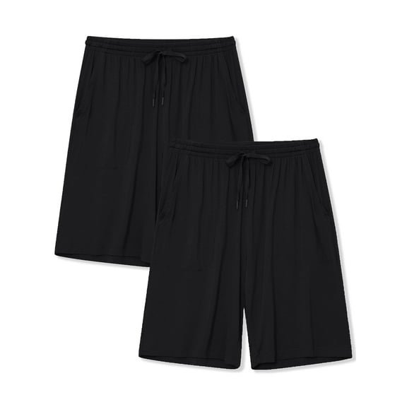 ANLIQI Mens Pajama Shorts Bamboo Rayon Lightweight Sleep Shorts Lounge Wear Pajama Pants with Drawstring Pockets 2 Pack(2Black,2X-Large)