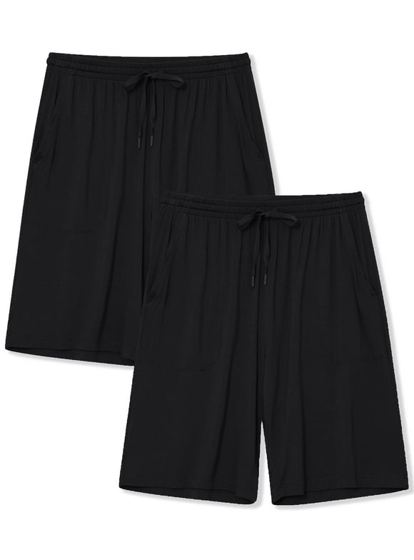 Mens Pajama Shorts Bamboo Rayon Lightweight Sleep Shorts Lounge Wear Pajama Pants with Drawstring Pockets 2 Pack(2Black,Small)