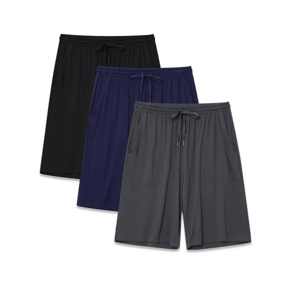 ANLIQI Mens Pajama Shorts Bamboo Rayon Lightweight Sleep Shorts Lounge Wear Pajama Pants with Drawstring Pockets 2 Pack(Black&Dark Gray&Navy,XL)