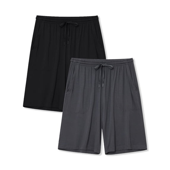 ANLIQI Mens Pajama Shorts Bamboo Rayon Lightweight Sleep Shorts Lounge Wear Pajama Pants with Drawstring Pockets 2 Pack(Black&Dark Gray,Small)