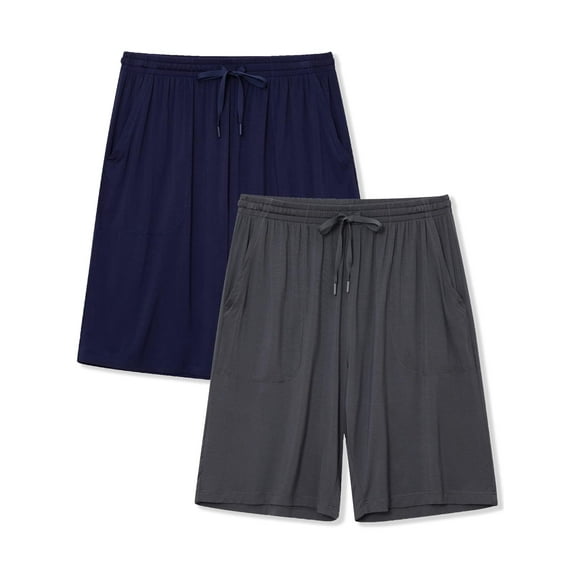 ANLIQI Mens Pajama Shorts Bamboo Rayon Lightweight Sleep Shorts Lounge Wear Pajama Pants with Drawstring Pockets 2 Pack(Navy Blue&Dark Gray,Medium)