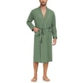 thumbnail image 1 of ANLIQI Mens Robe Lightweight 100% Cotton Summer Bathrobe Knit Long Sleeve Kimono Robe with Pockets (Army Green, M), 1 of 5