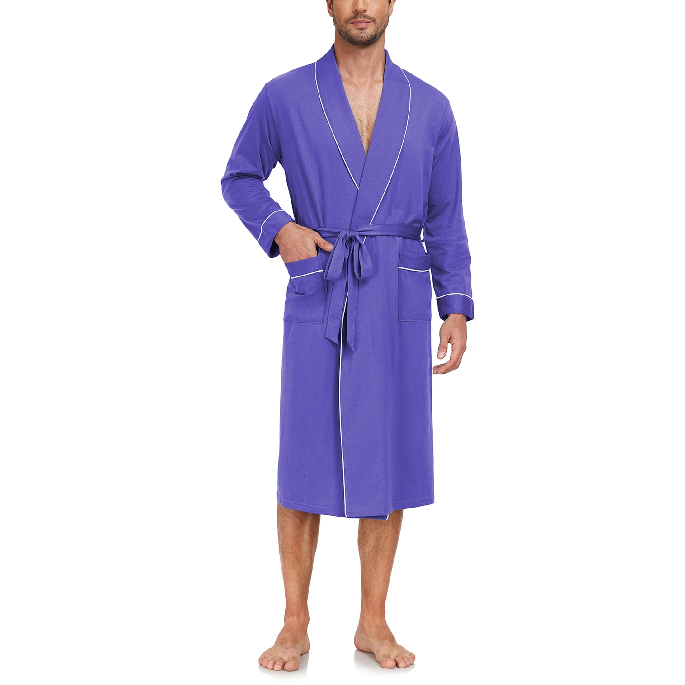 ANLIQI Mens Robe Lightweight 100% Cotton Summer Bathrobe Knit Long ...