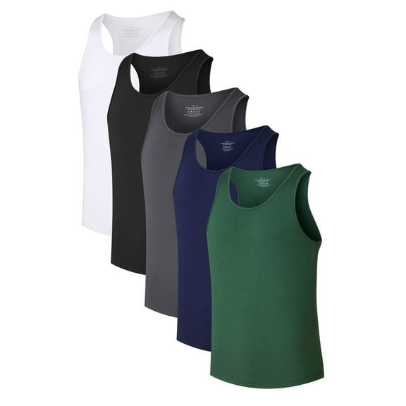 ANLIQI Mens Tank Top Undershirt Bamboo Rayon White Tank Top Men Crew Neck A-Shirt for Men (5 Pack White/Black/Navy/Dark Grey/Green, L)