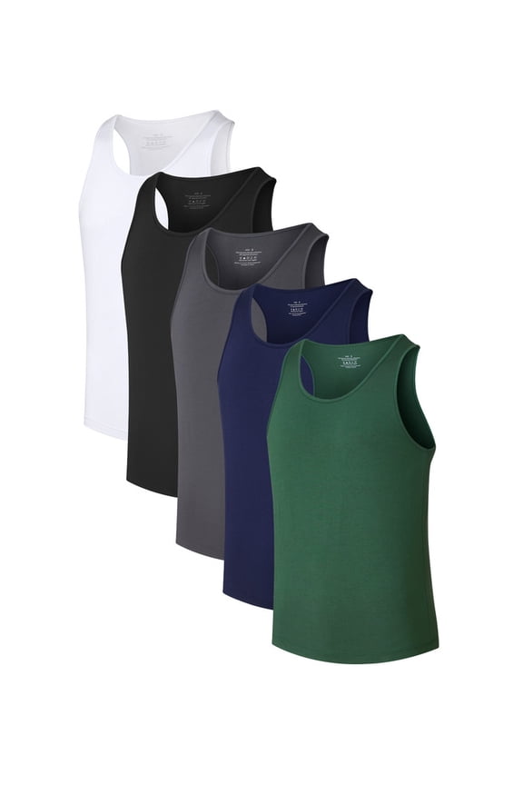 Mens Tank Top Undershirt Bamboo Rayon White Tank Top Men Crew Neck A-Shirt for Men (5 Pack White/Black/Navy/Dark Grey/Green, XL)